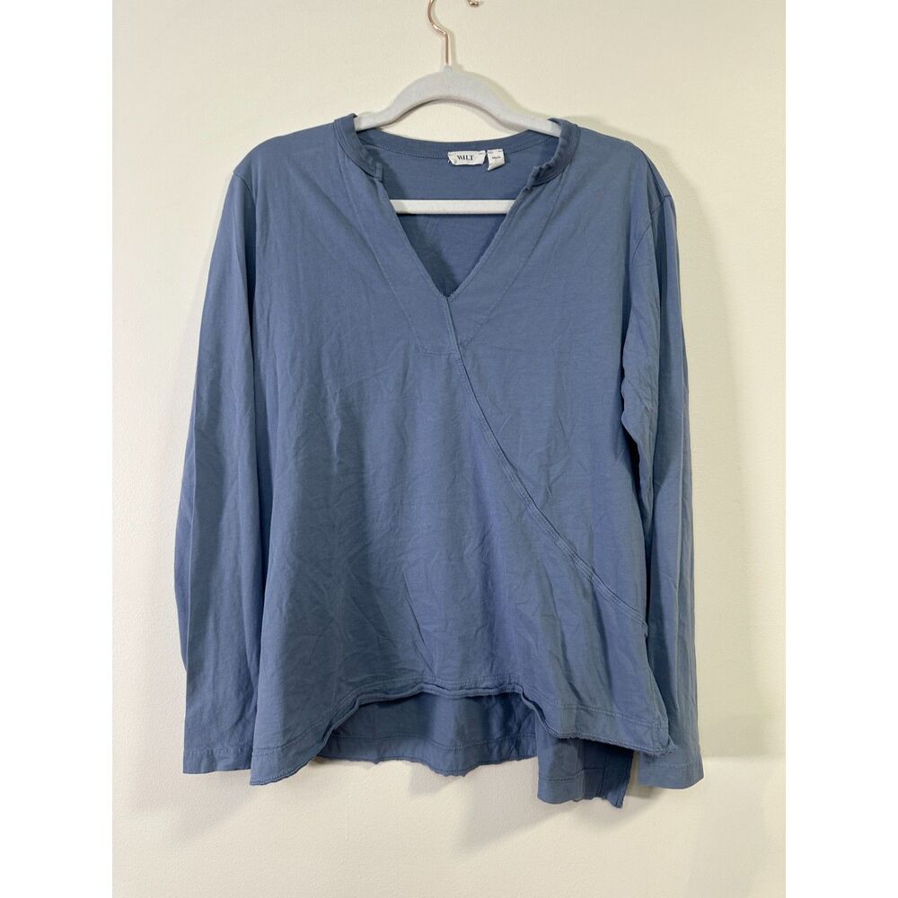 WILT Steel Blue Slub Cotton Asymmetrical Crossover Wrap Top - Size M